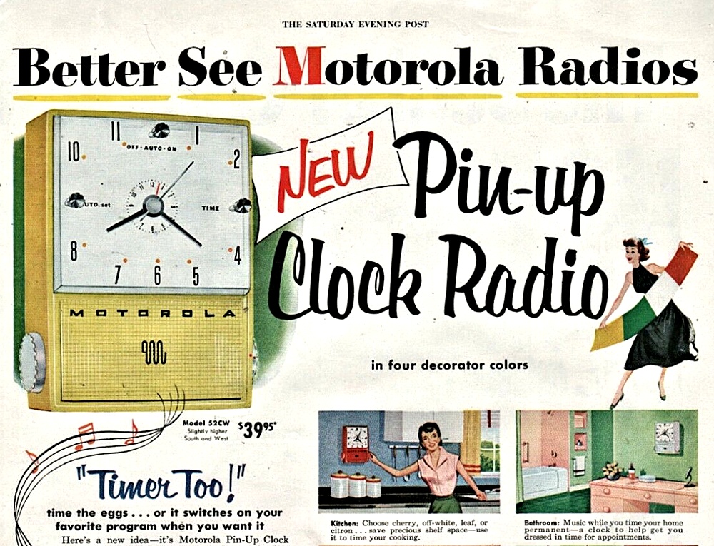 Motorola pin-up clock radio advertisement